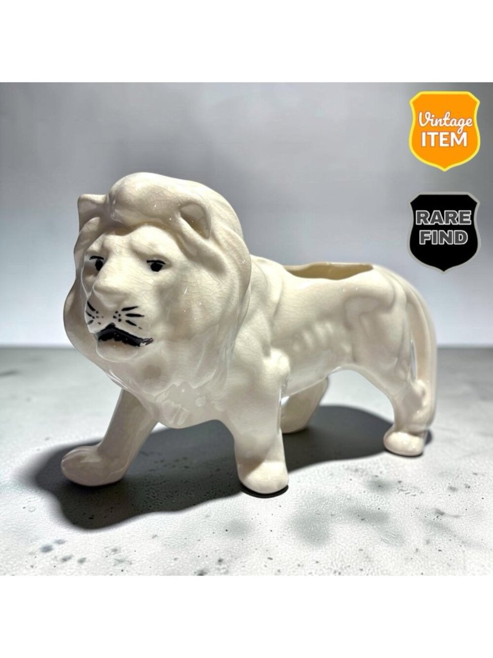 Vintage Japanese White Ceramic Lion Planter Mid Century Art Pottery. RARE!